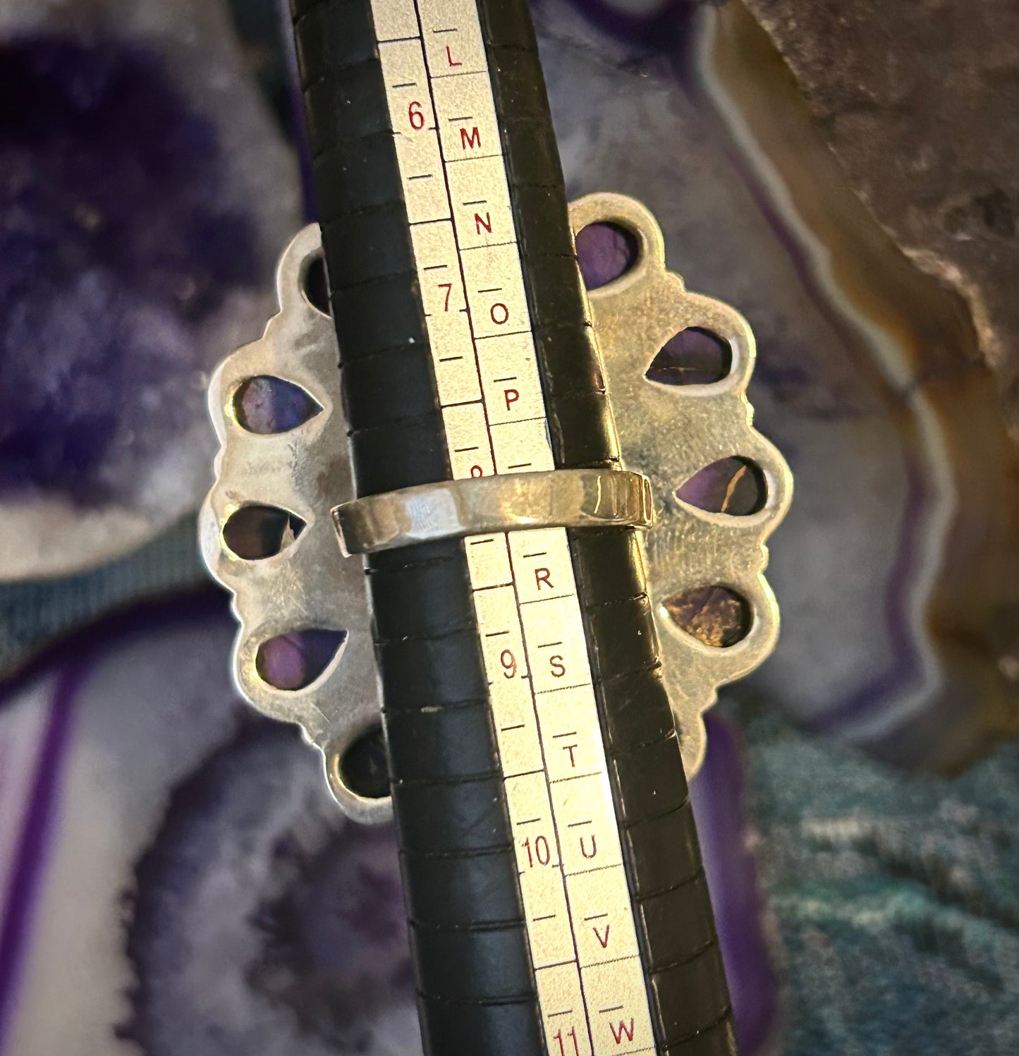 Sterling Silver Southwestern Large Rose Dahlia & Violet Dahlia Adjustable Ring