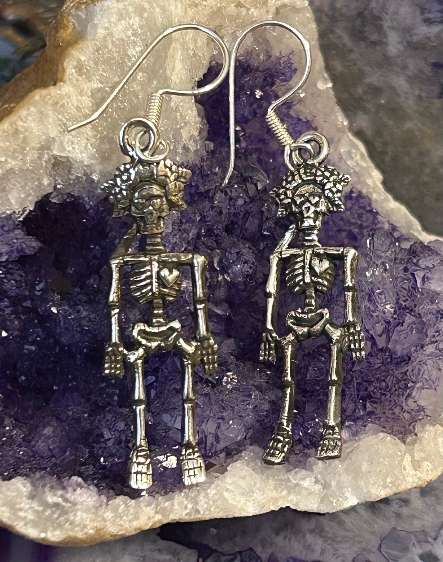 Sterling Silver Modern Taxco Mexico Skeleton Dia De Los Muertos Earrings