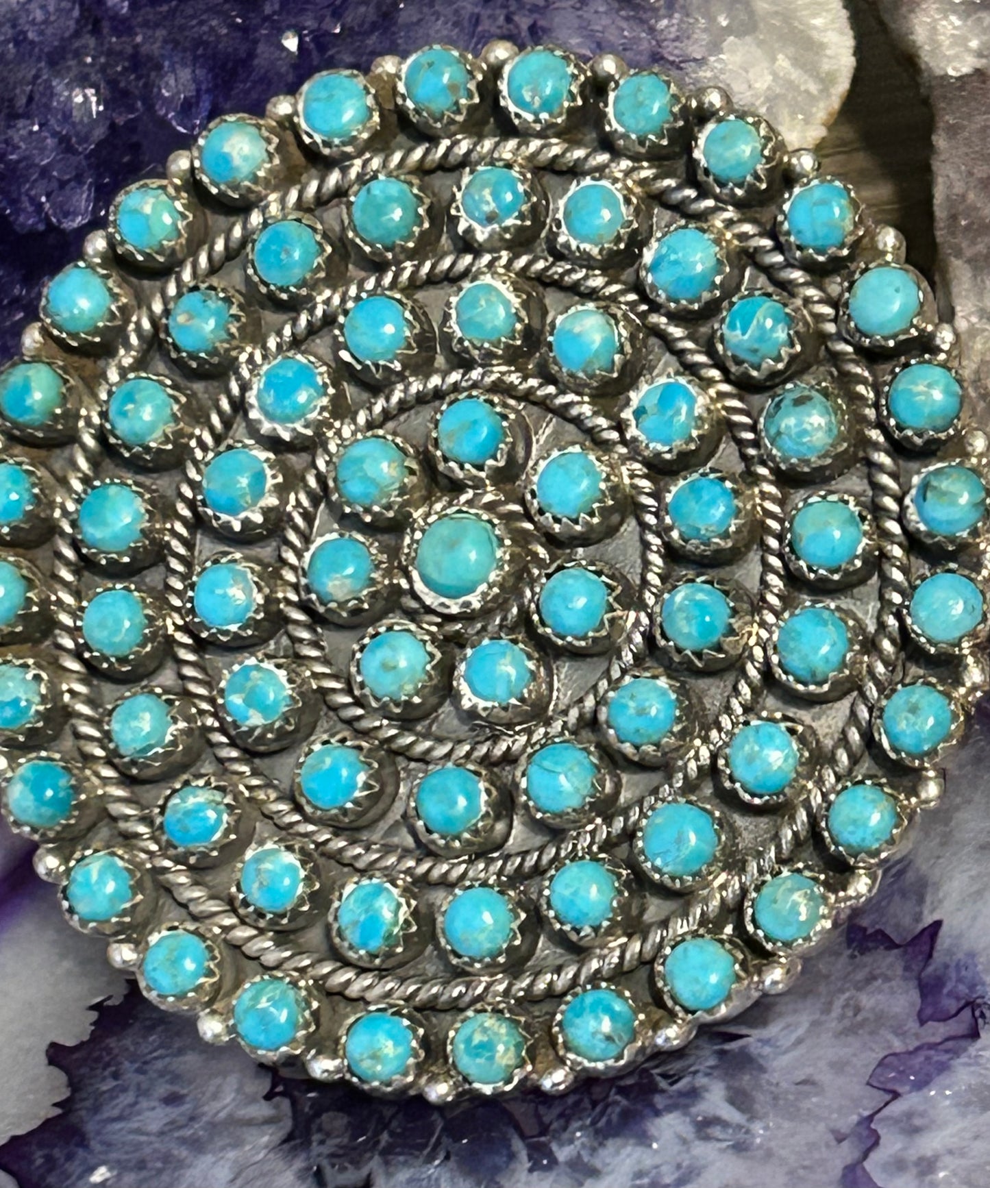 Sterling Silver & Multi-stone Turquoise Large Statement Adjustable Round Ring