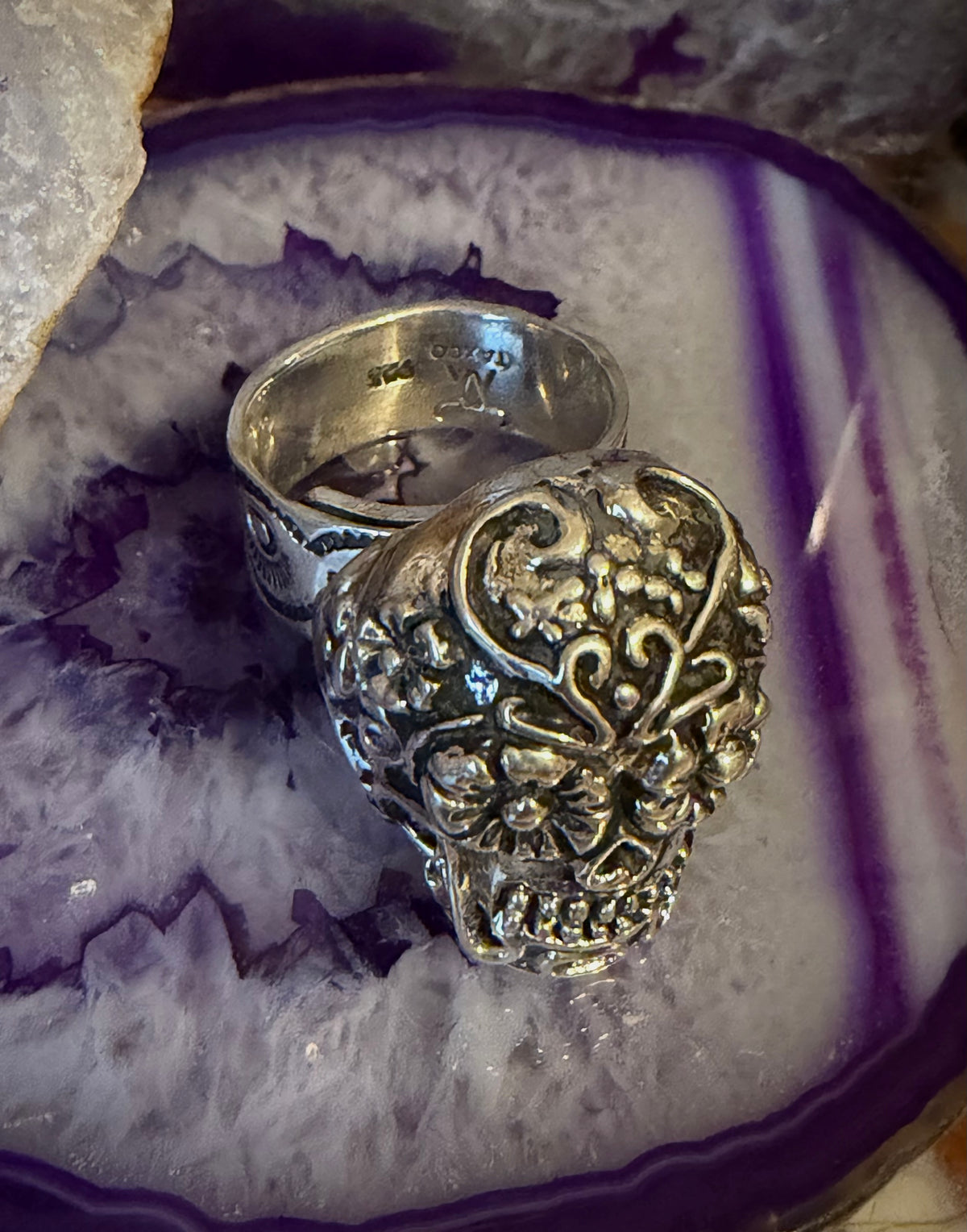Sterling Silver Modern Taxco Mexico Chunky Statement 3D Sugar Skull Ring