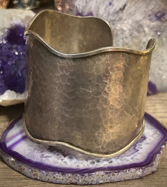 Vintage Sterling Silver Wide Wavey Hammered Cuff Bracelet