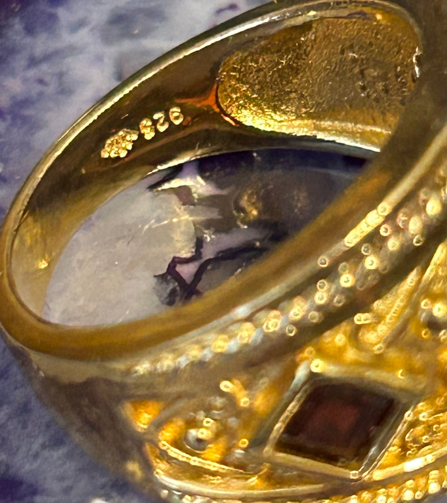 Vintage Sterling Silver Gold Vermeil Byzantine Style Ring • Size 8