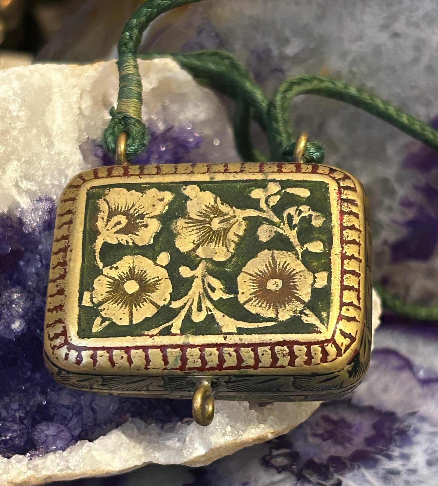 Antique Georgian Vinaigrette Case Floral Enamel Pendant Necklace