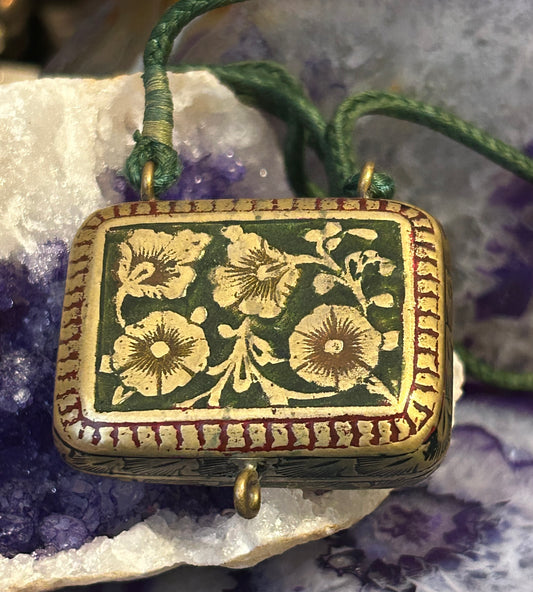 Antique Georgian Vinaigrette Case Floral Enamel Pendant Necklace