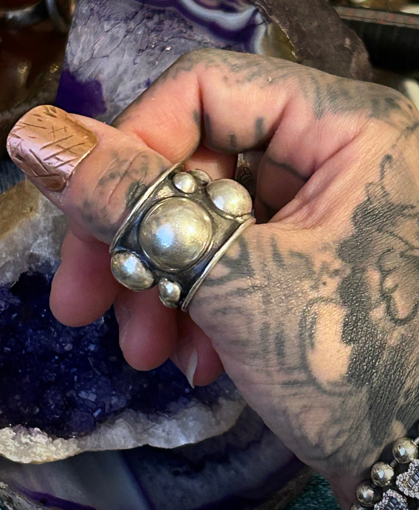 Sterling Silver Taxco Mexico Wide Ball Band Ring Size 7.25-9