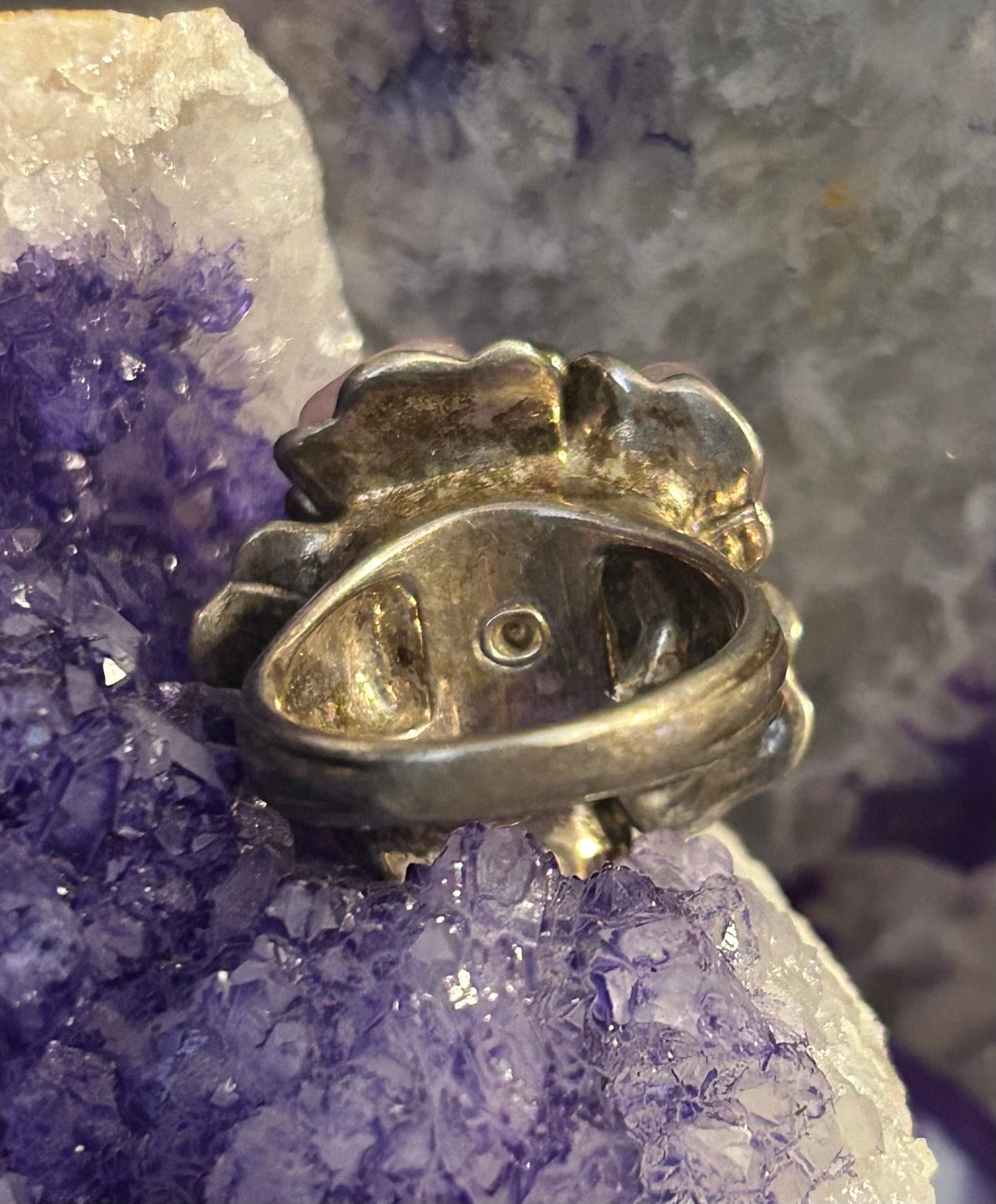 Vintage Whitney Kelly Sterling Silver Rose & Rock Quartz Flower Ring • Size 9