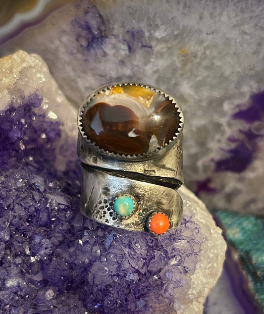 GUZ LOVE NO.108 • Abstract Sculptural Fire Agate Multi-Stone Ring