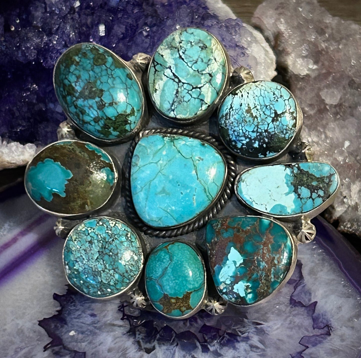 Sterling Silver & Natural Hubei Turquoise Large Statement Ring Adjustable