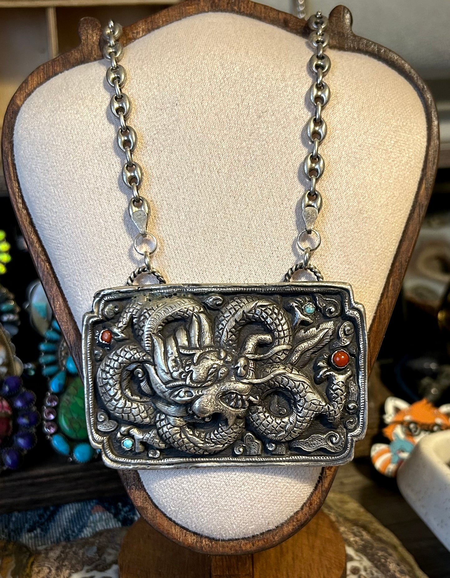GuzFurbished Sterling Silver Statement Dragon Necklace