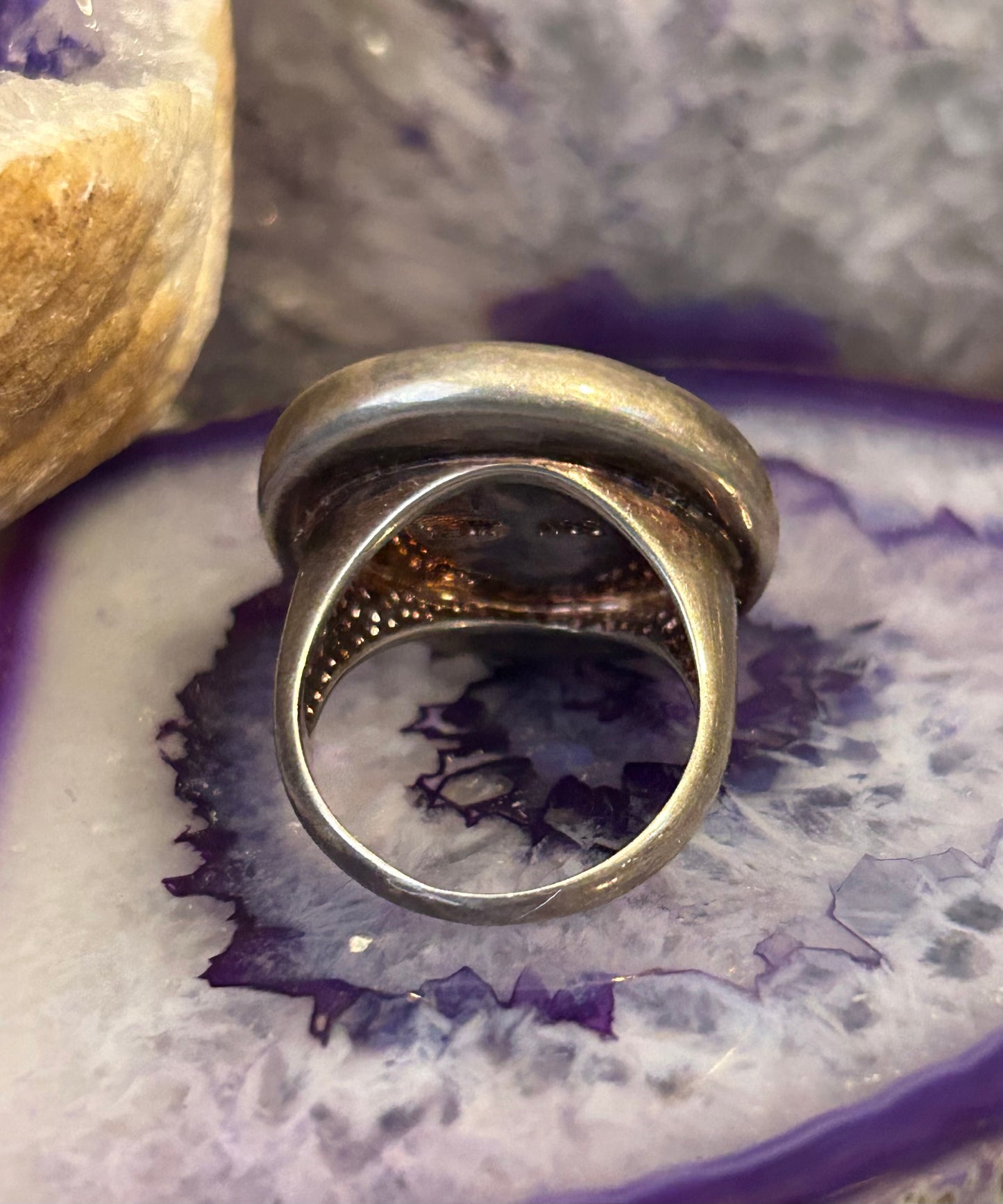 Vintage Sterling Silver Electroform 2-Tone Modernist Circular Puff Ring Sz 8