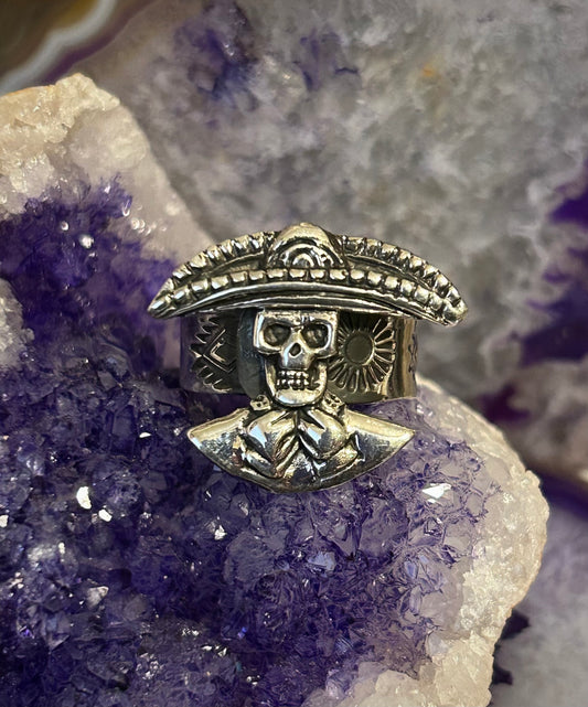 Sterling Silver Modern Taxco Mexico Skeleton w/ Sombrero Ring