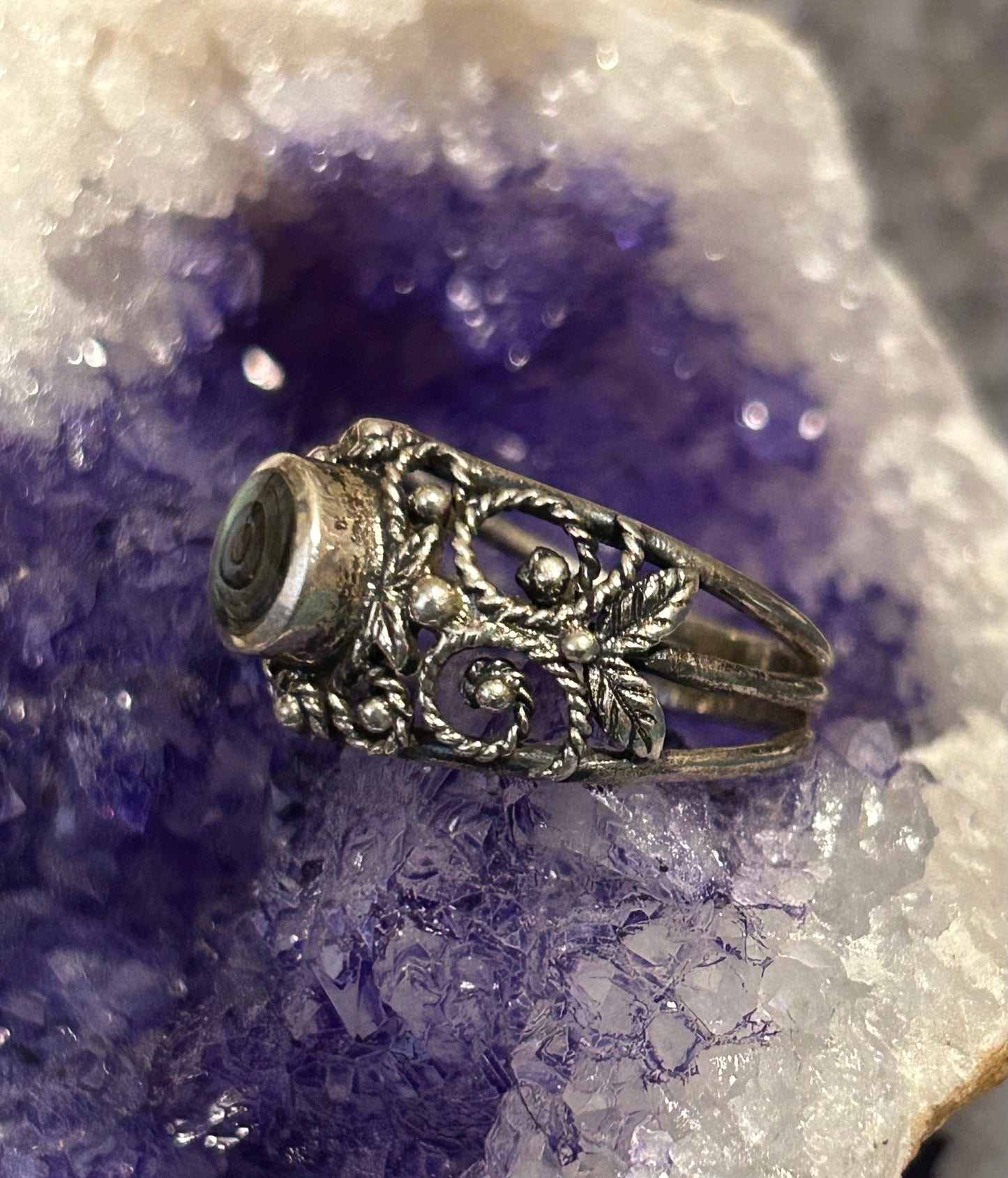 Vintage Sterling Silver Abalone Ring Size 7.25