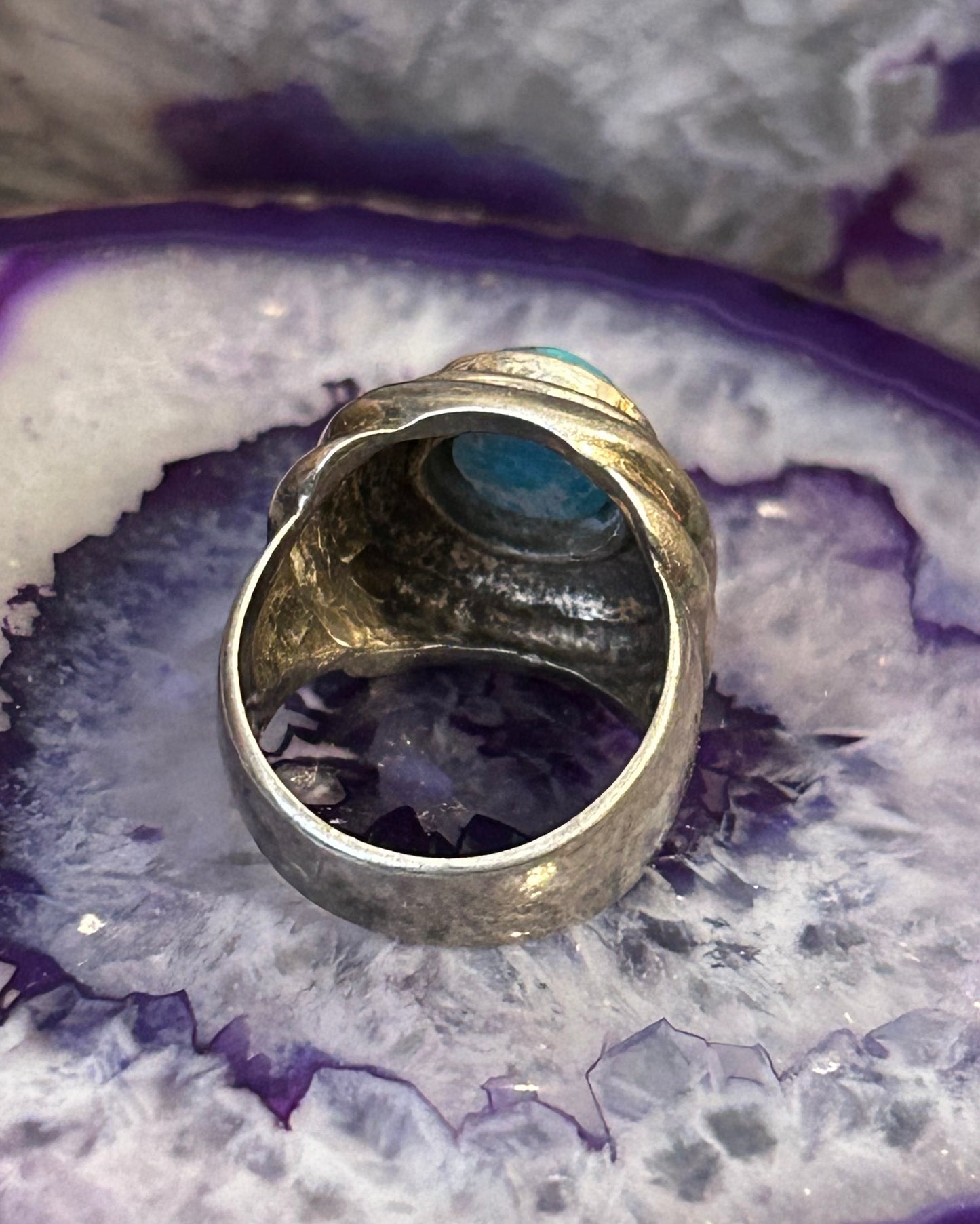 Vintage Sterling Silver Turquoise Modernist Shaped Chunky Ring Size 6.5