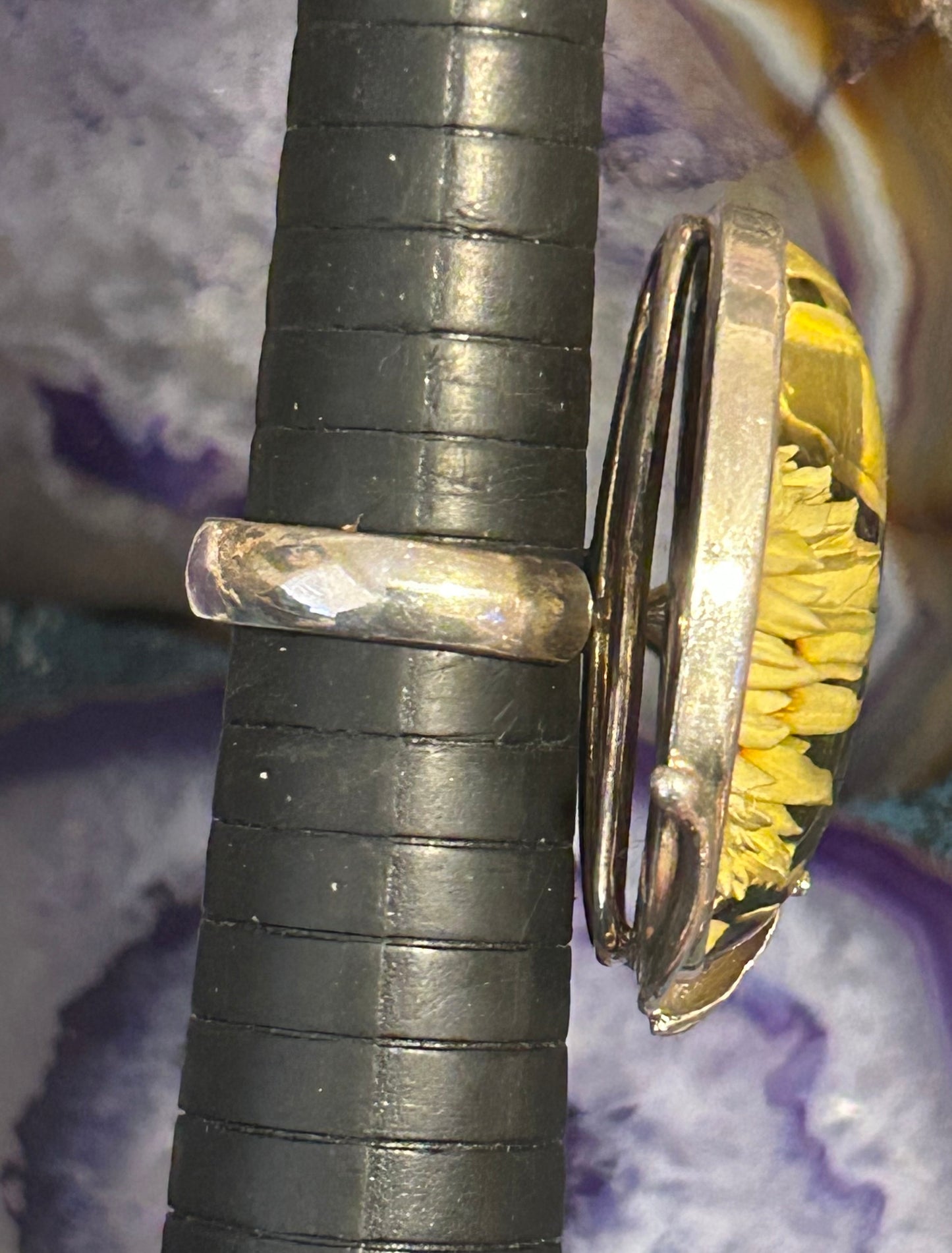 Sterling Silver Carved Floral Baltic Amber Statement Ring