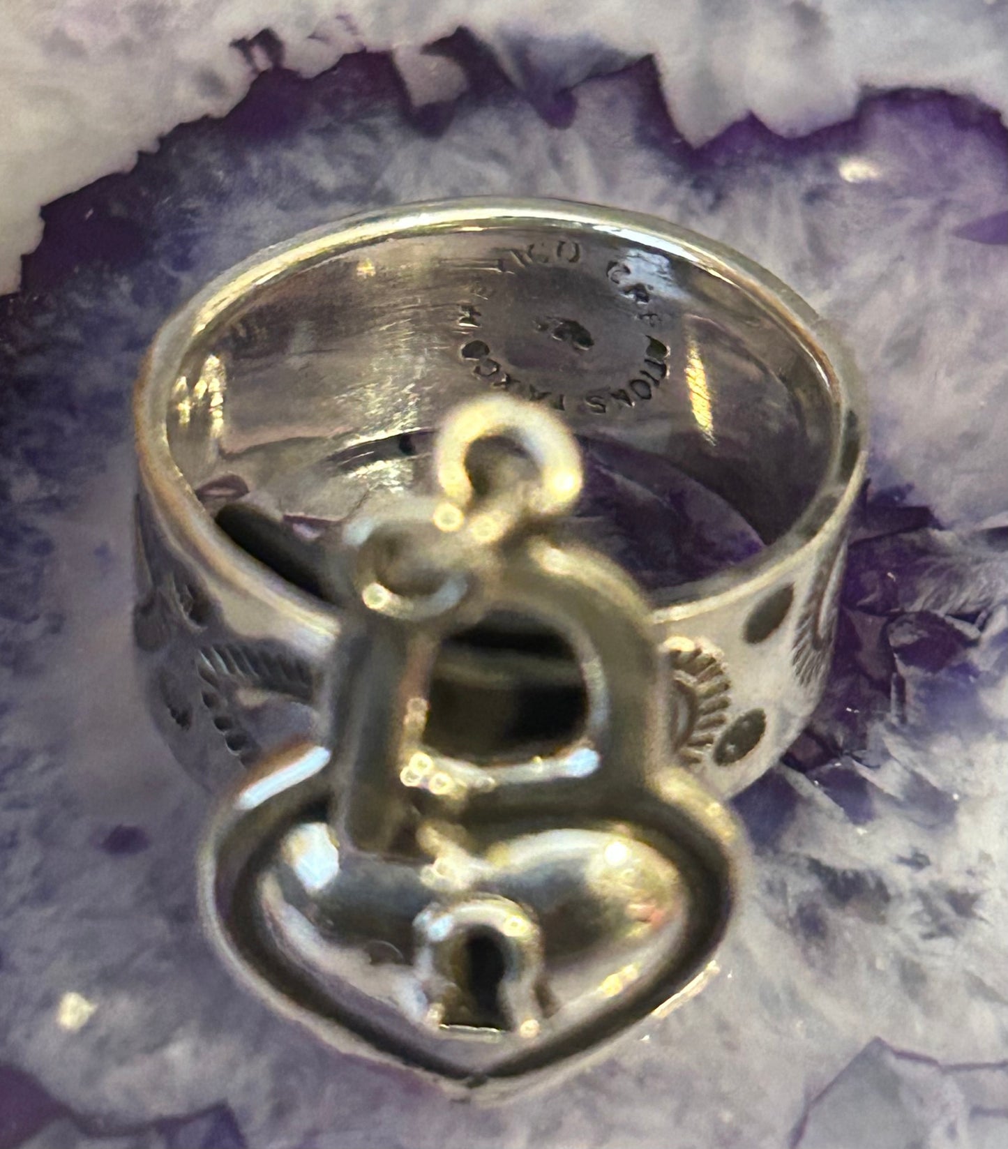 Sterling Silver Modern Taxco Mexico “Key To My Heart” Ring • Adjustable