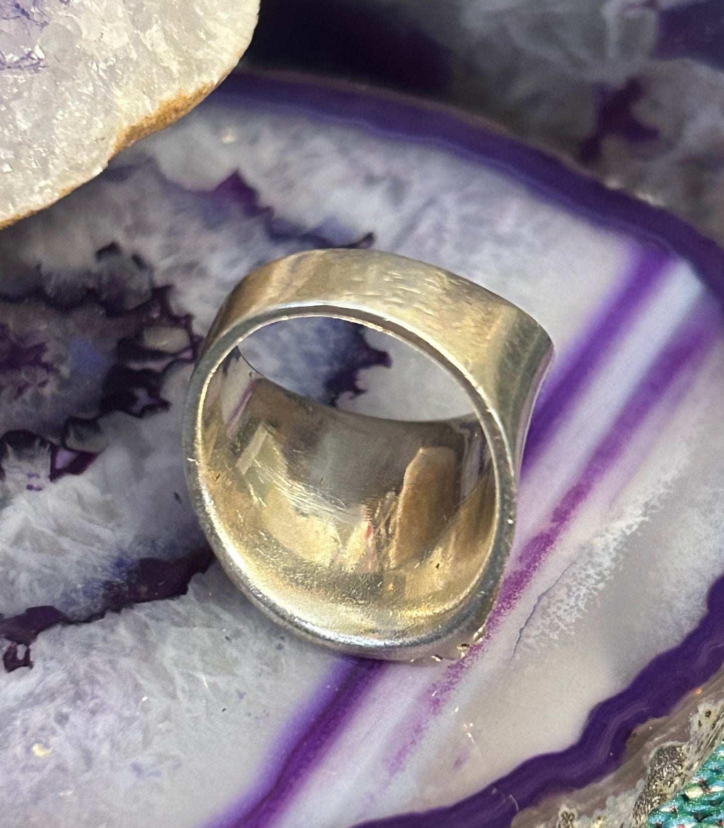 Sterling Silver Vintage Modernist Abstract Wide Band Ring Size 7