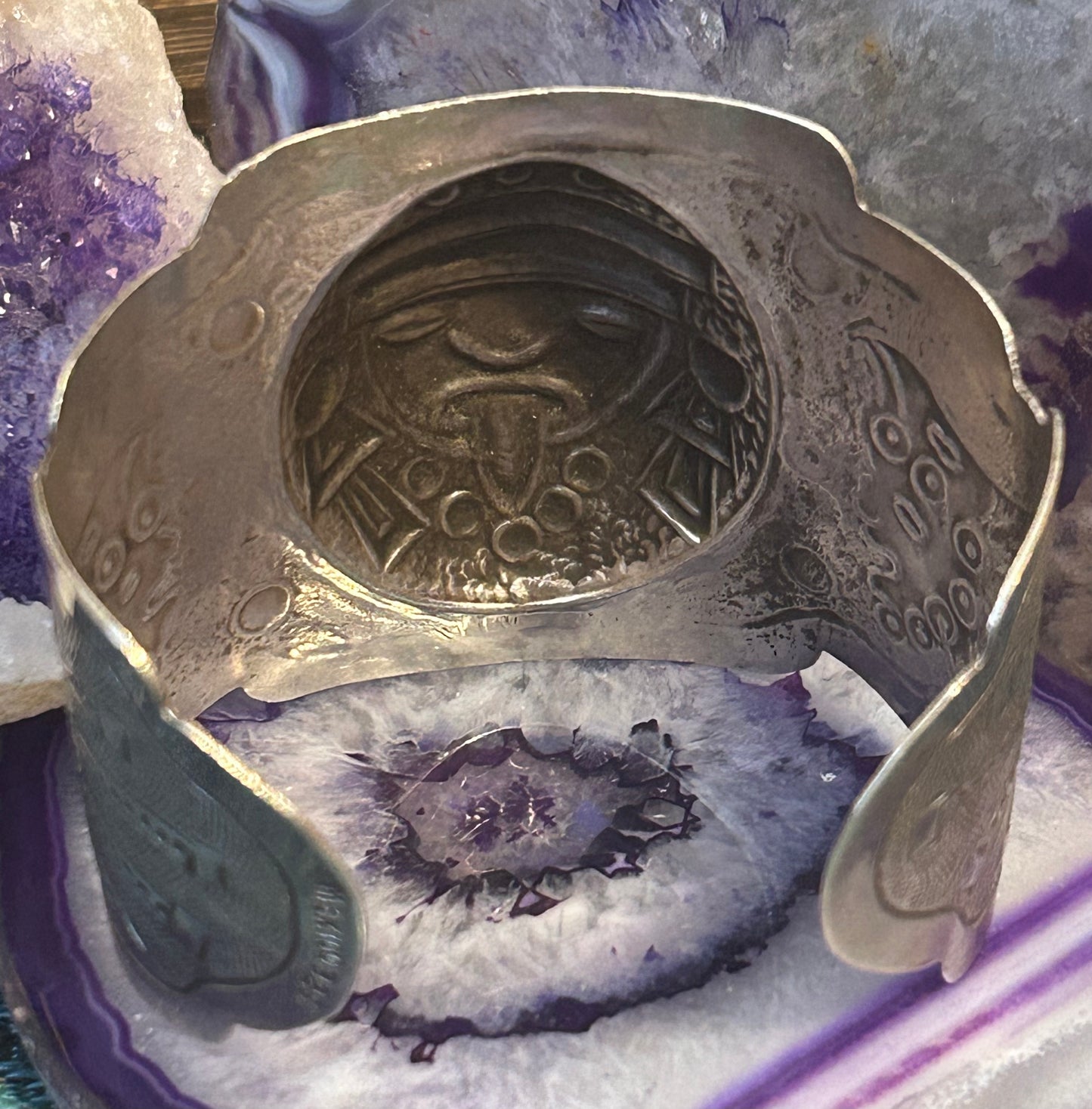 Vintage Sterling Silver 925 Mexico Warrior Mask Cuff Bracelet