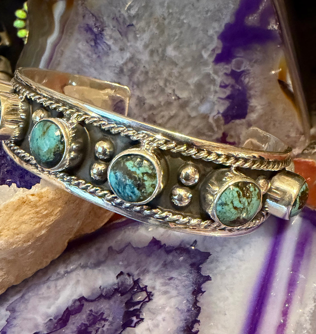 Sterling Silver Modern Taxco Mexico Turquoise Cuff Bracelet