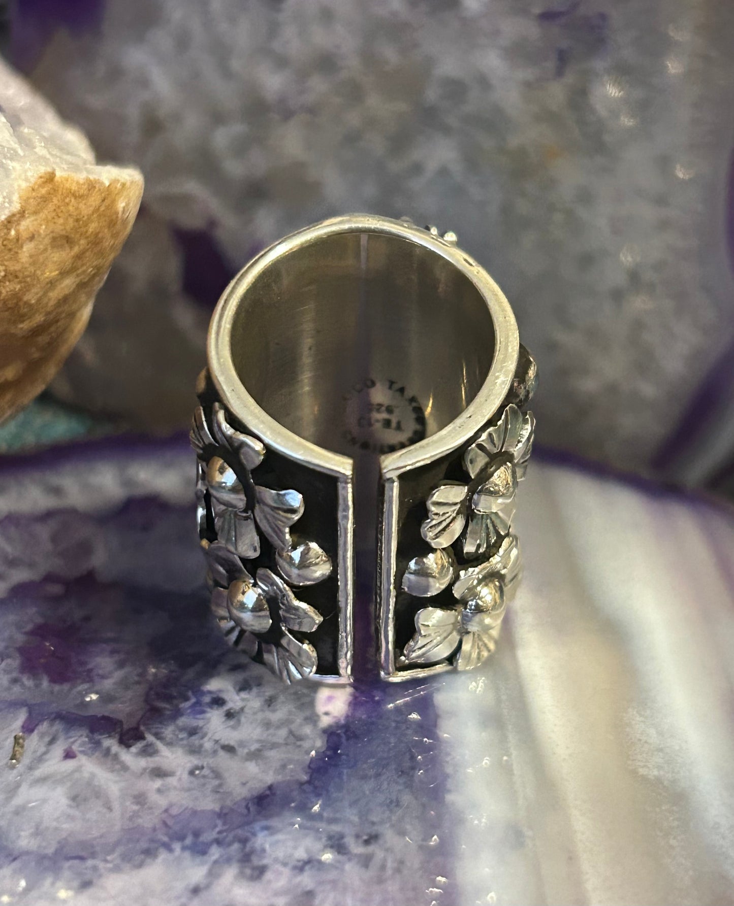 Sterling Silver Taxco Mexico Anatomical Heart & Flowers Statement Ring Size 5-7