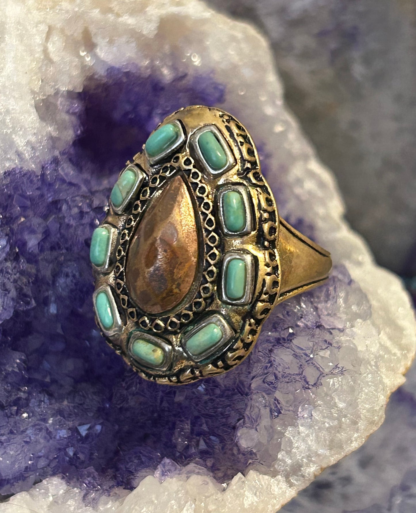Vintage Barse Sterling Silver And Copper Mixed Metal Ring With Turquoise • Size 8
