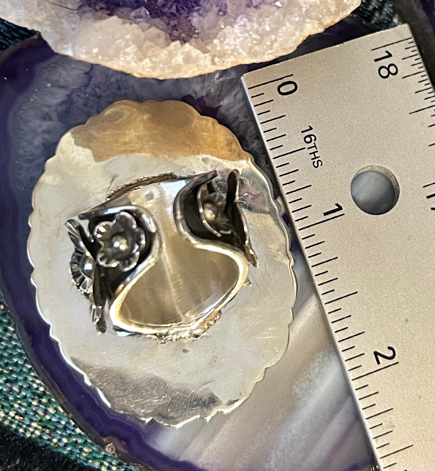 Sterling Silver Taxco Mexico Turquoise & Huge Statement Spiny Oyster W/ Flowers Ring