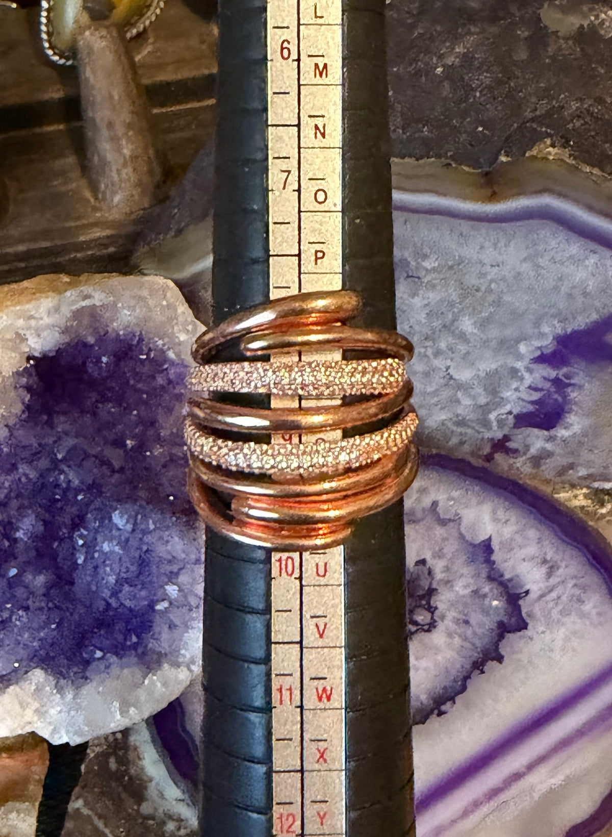 Rose Gold Plated Sterling Silver Modernist CZ Ring Size 7-8