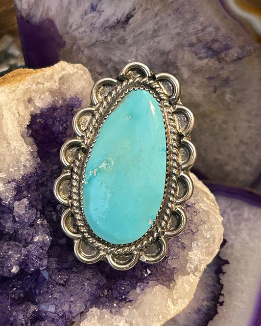 Vintage Sterling Silver Handmade Ring w/ Natural Turquoise Statement Size 8.75