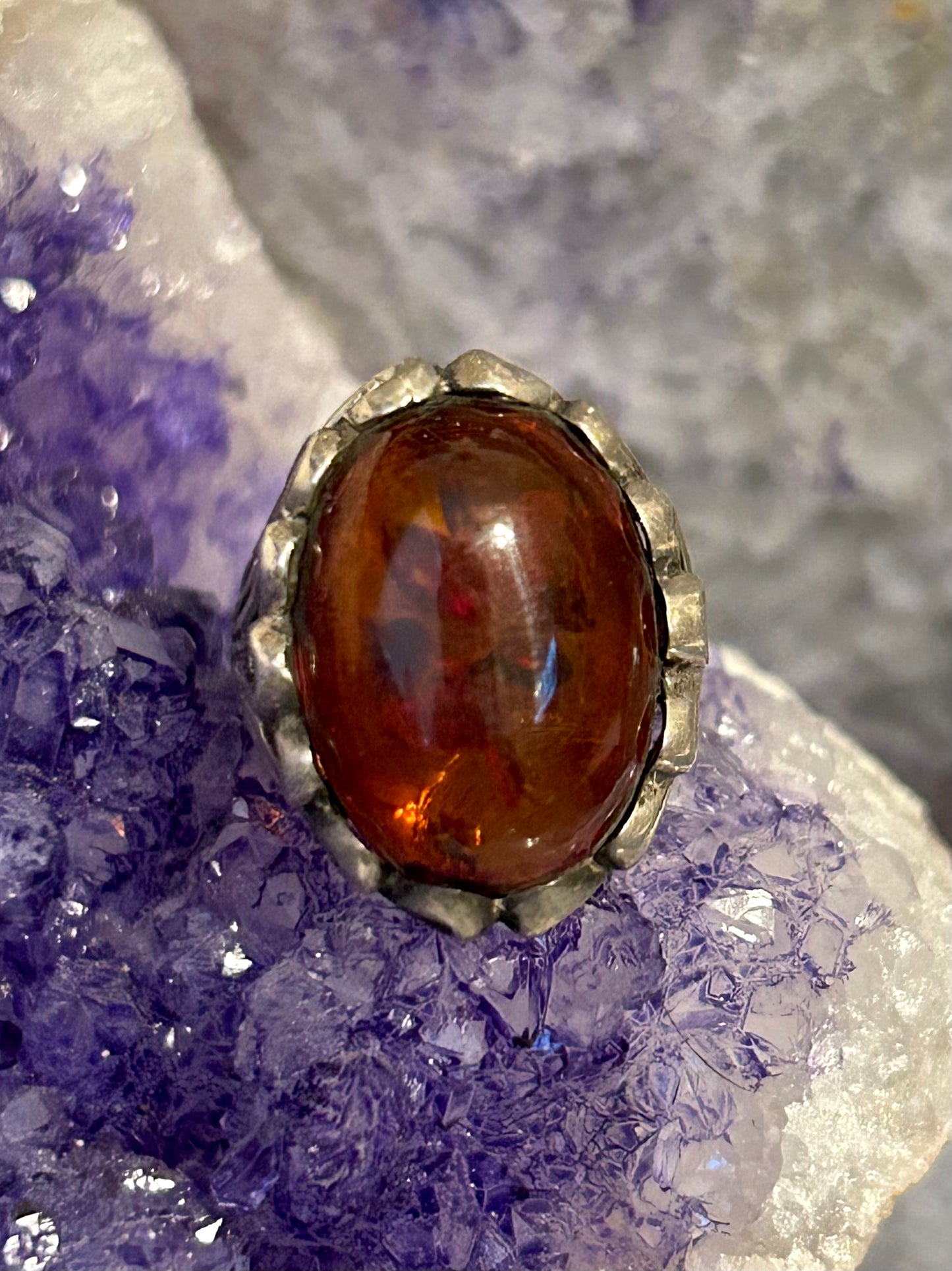Vintage Sterling Silver Oval Baltic Amber Ring Size 5