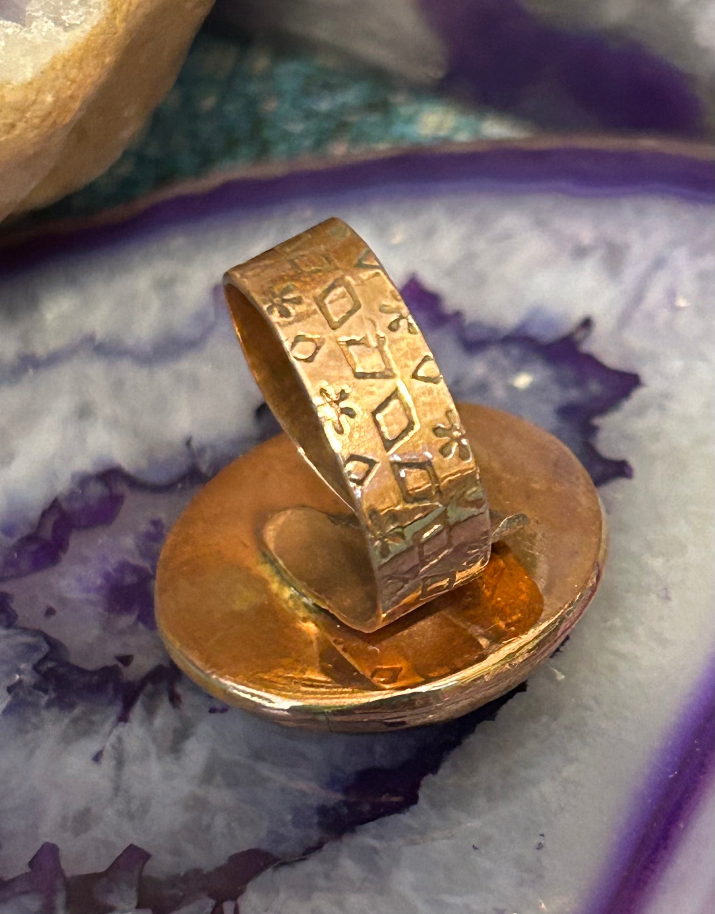 Copper Spiny Oyster Turquoise Round Adjustable Ring