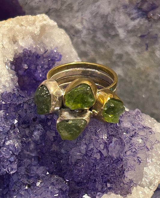 Sterling Silver Two-Tone Natural Peridot Stone Ring Size 7.5