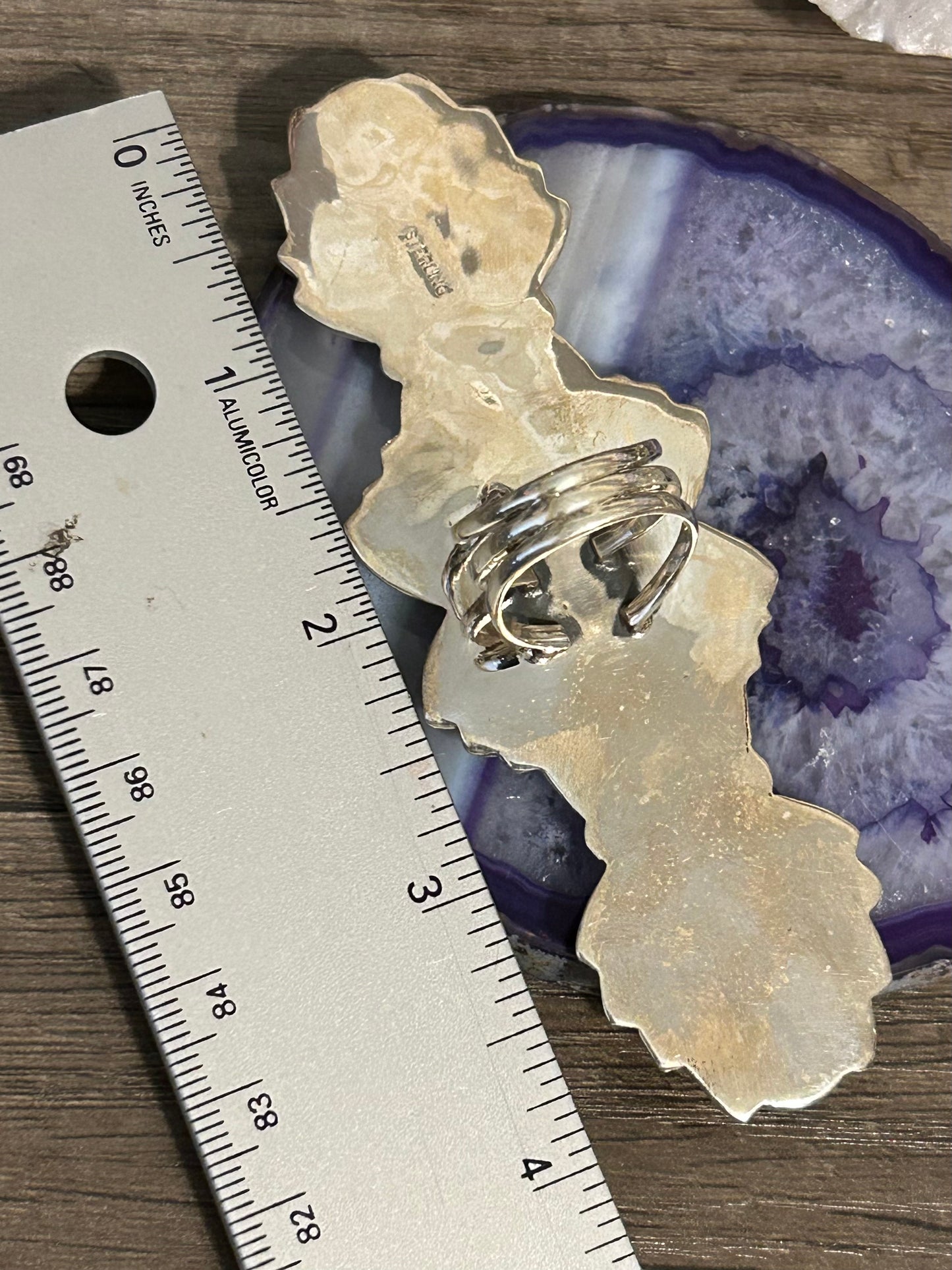 Sterling Silver w/ Mojave Turquoise Long Statement Ring • Size 7