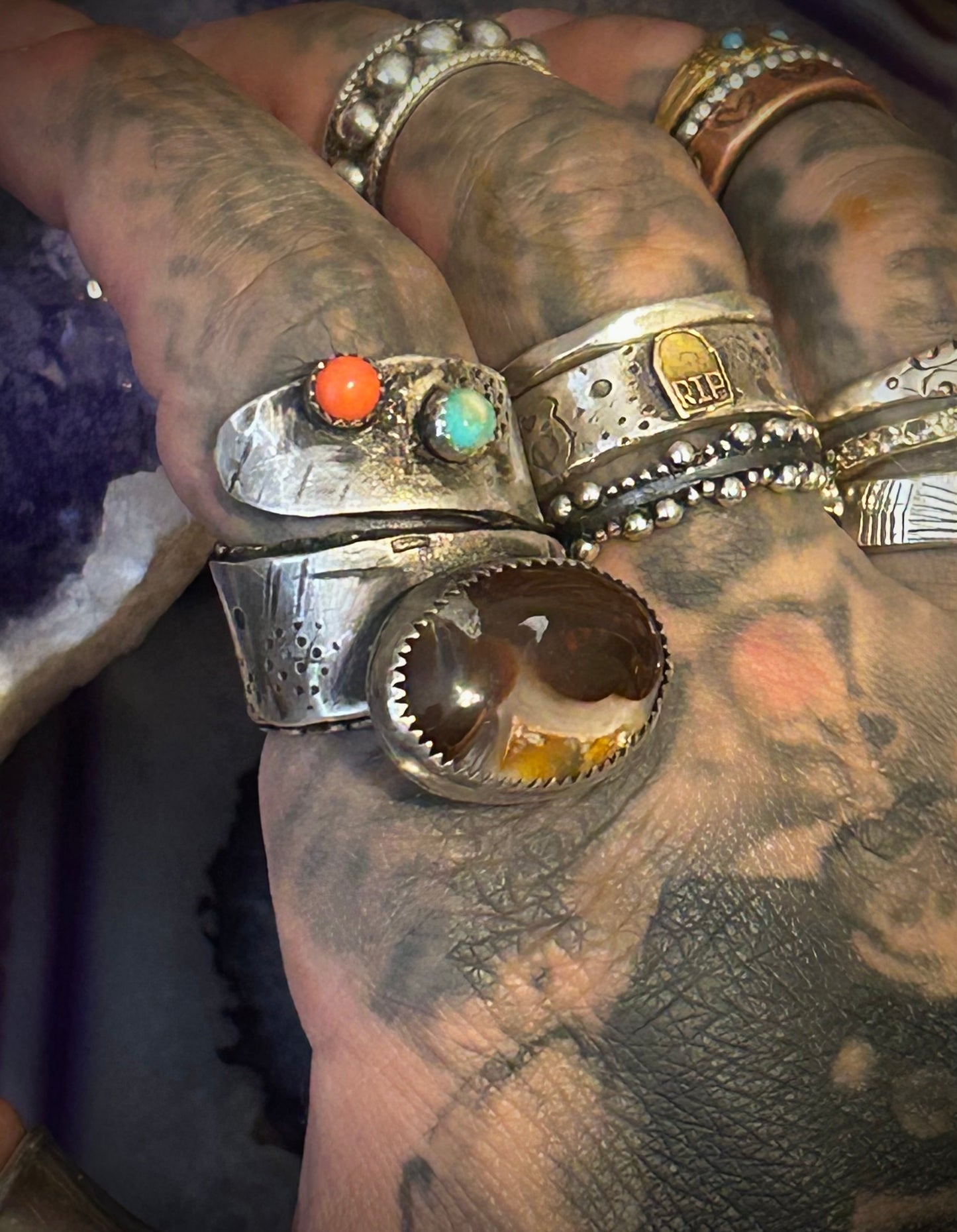 GUZ LOVE NO.108 • Abstract Sculptural Fire Agate Multi-Stone Ring