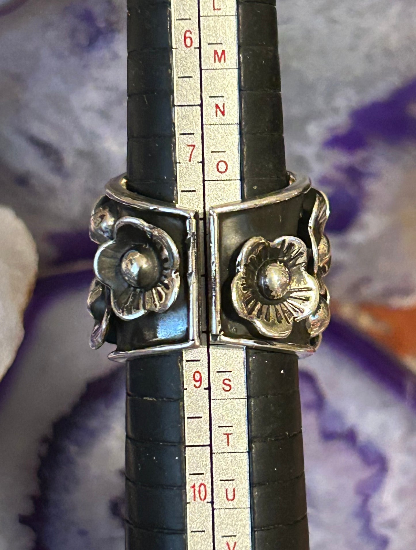 Sterling Silver Modern Taxco Mexico Ring With 3d Flowers Size 7.5-9.25