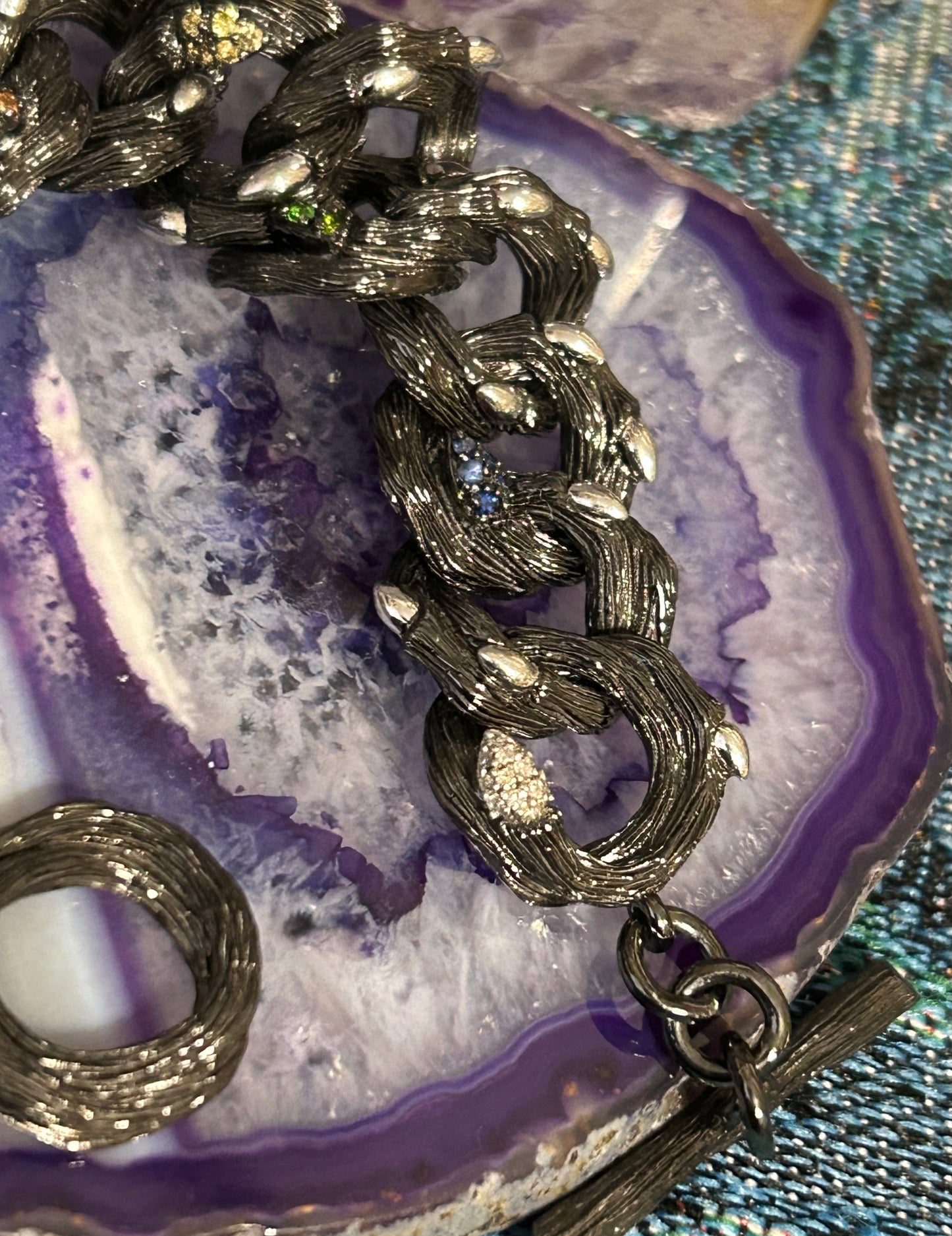 STEPHEN DWECK Fortuna Branch Sterling Silver, Diamonds, & Sapphire Link Bracelet