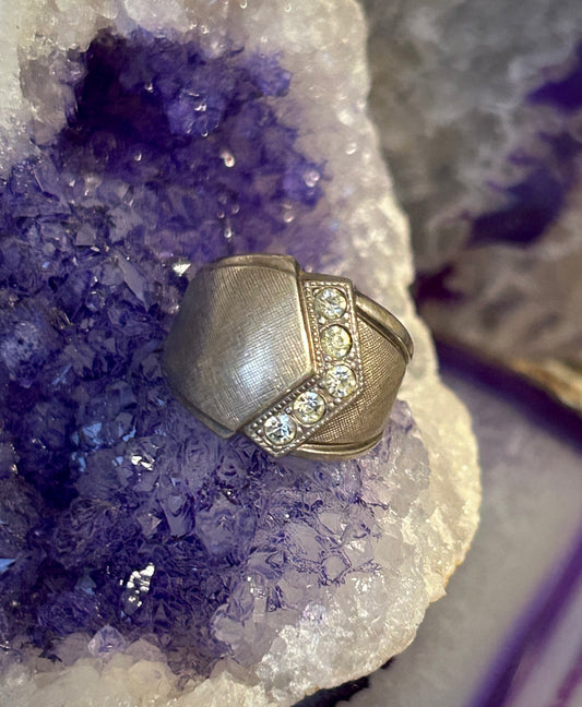 Vintage Sterling Silver Modernist w/ CZ accents Ring Size 6