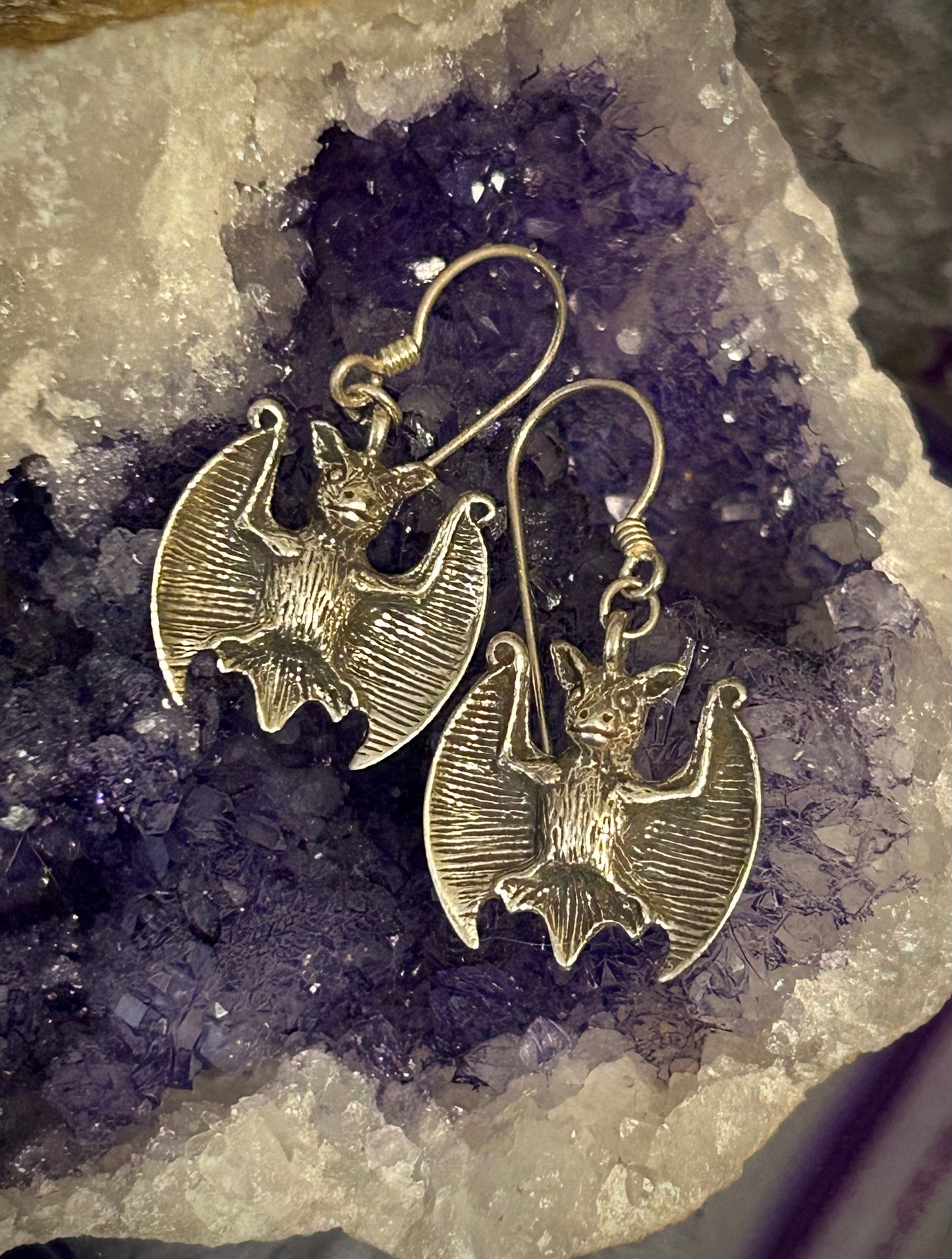 Sterling Silver 925 Bat Dangle Earrings