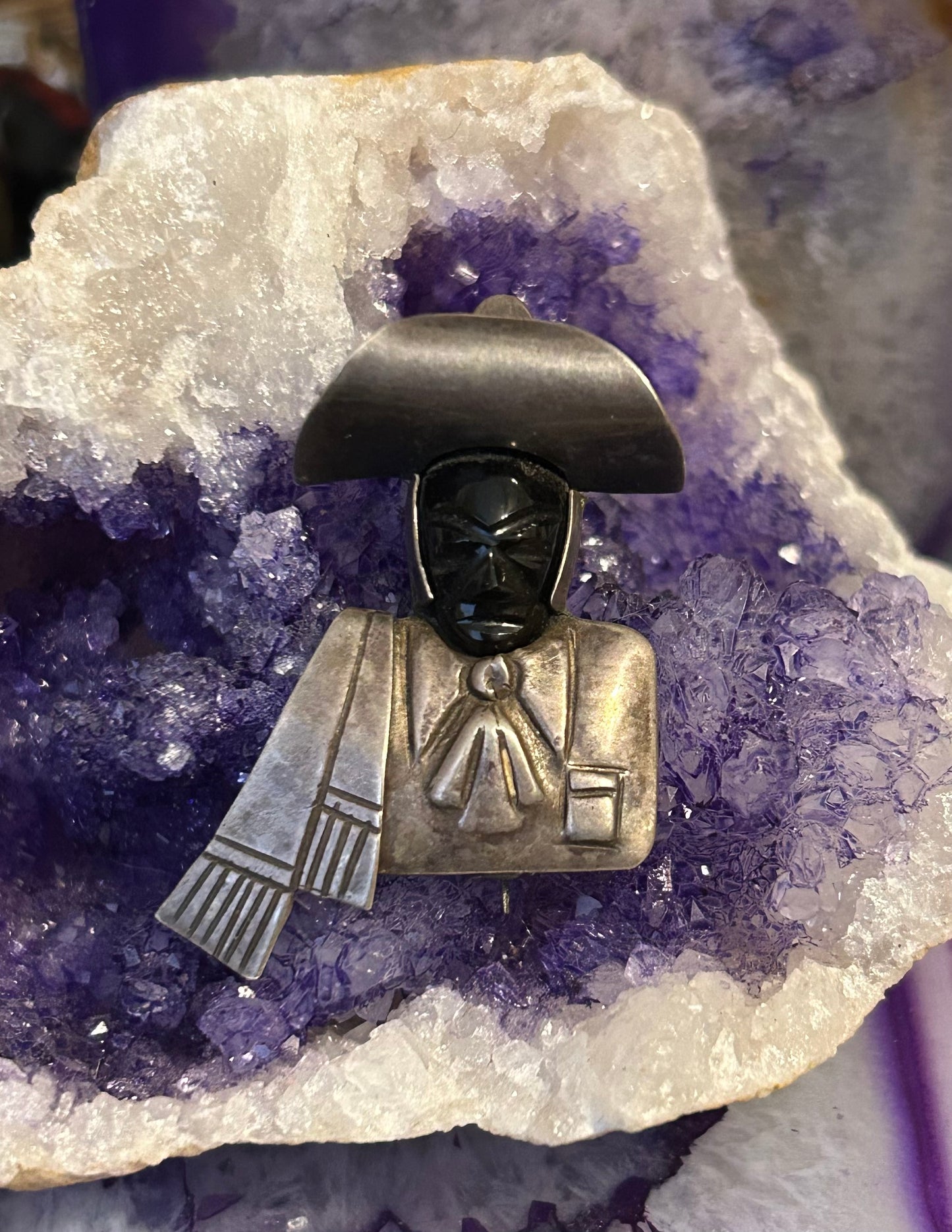 950 Silver Taxco Mexico Matador Mask Face Rare Brooch Pin