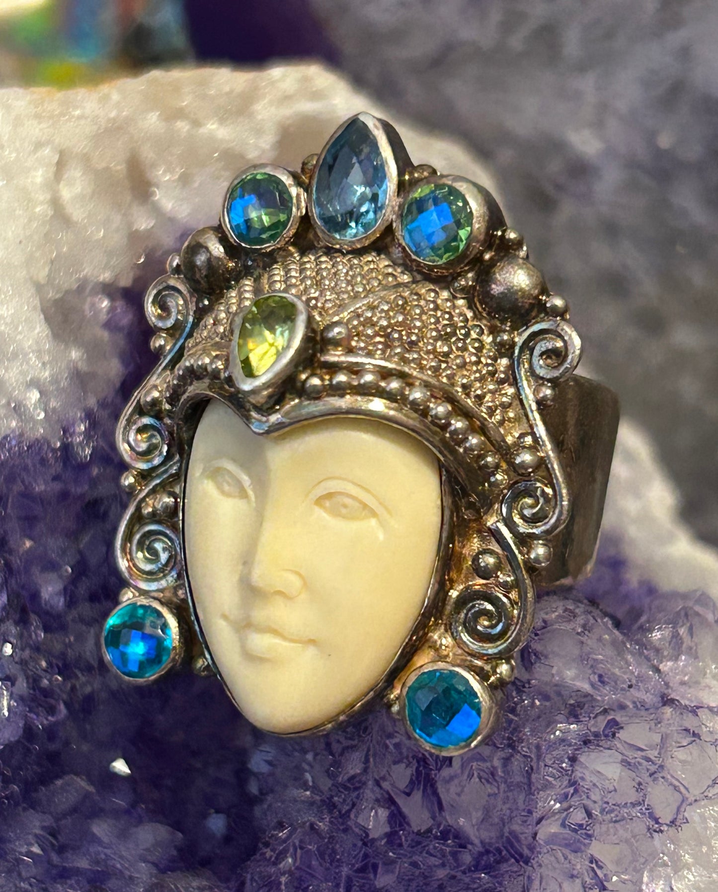 Vintage Sterling Silver Sajen Goddess Face Ring Size 6.25-8