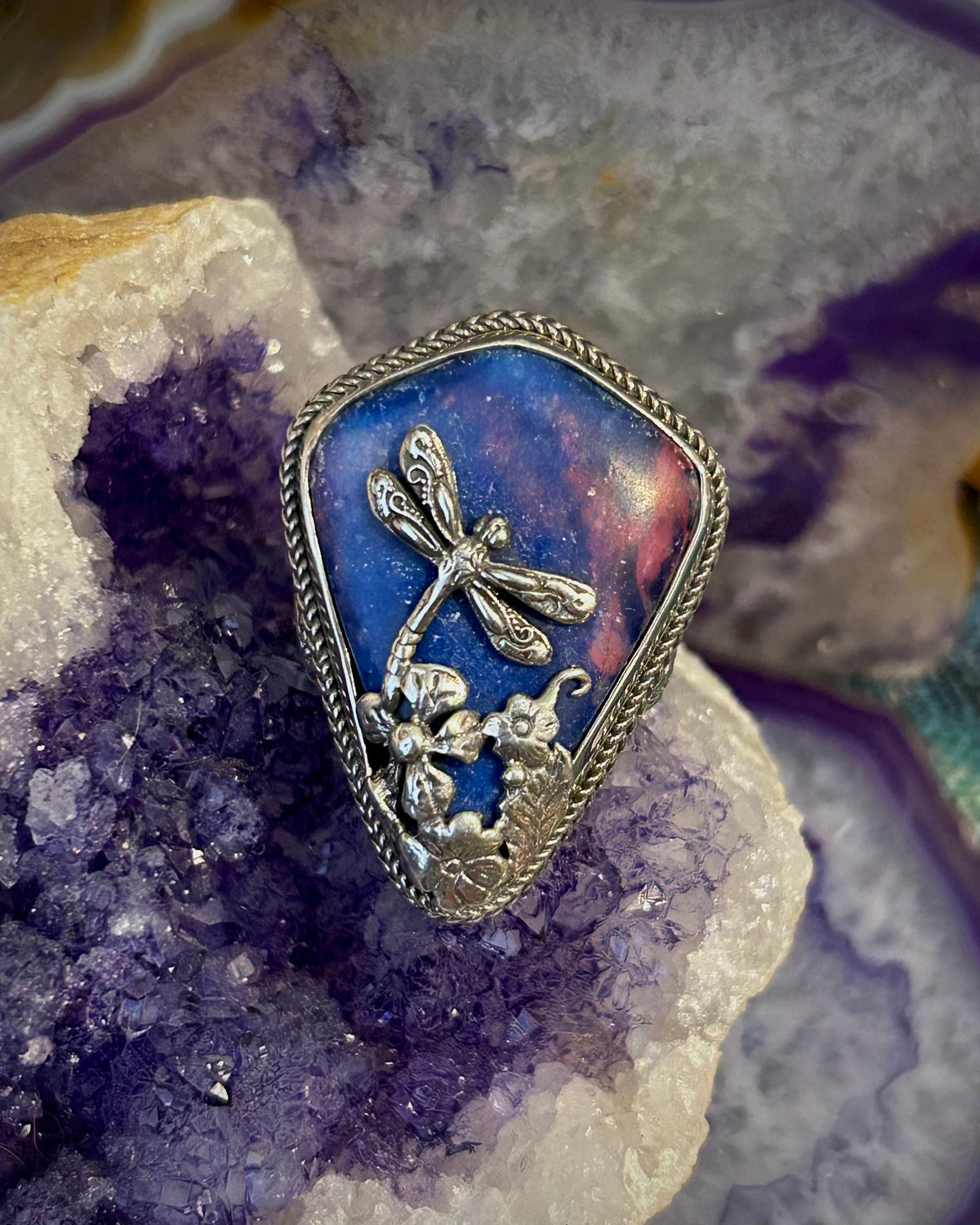 Sterling Silver SARDA Chunky Dragonfly And Jasper Stone Ring Size 7