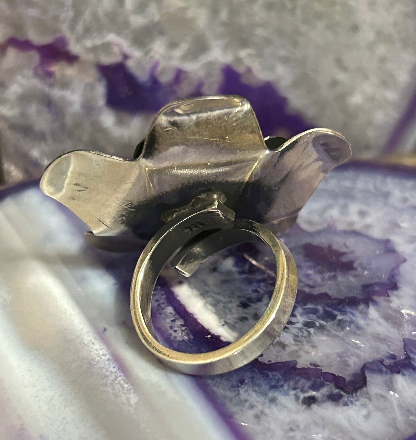 Sterling Silver Taxco Mexico Large Flower Ring Adjustable