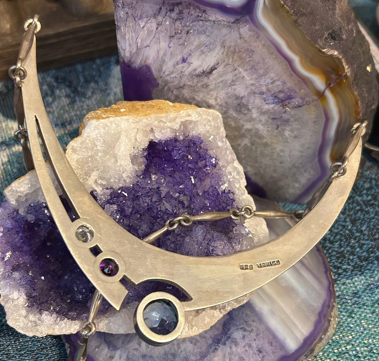 Vintage Sterling Silver 925 Mexico Unique Multi Gemstone Necklace
