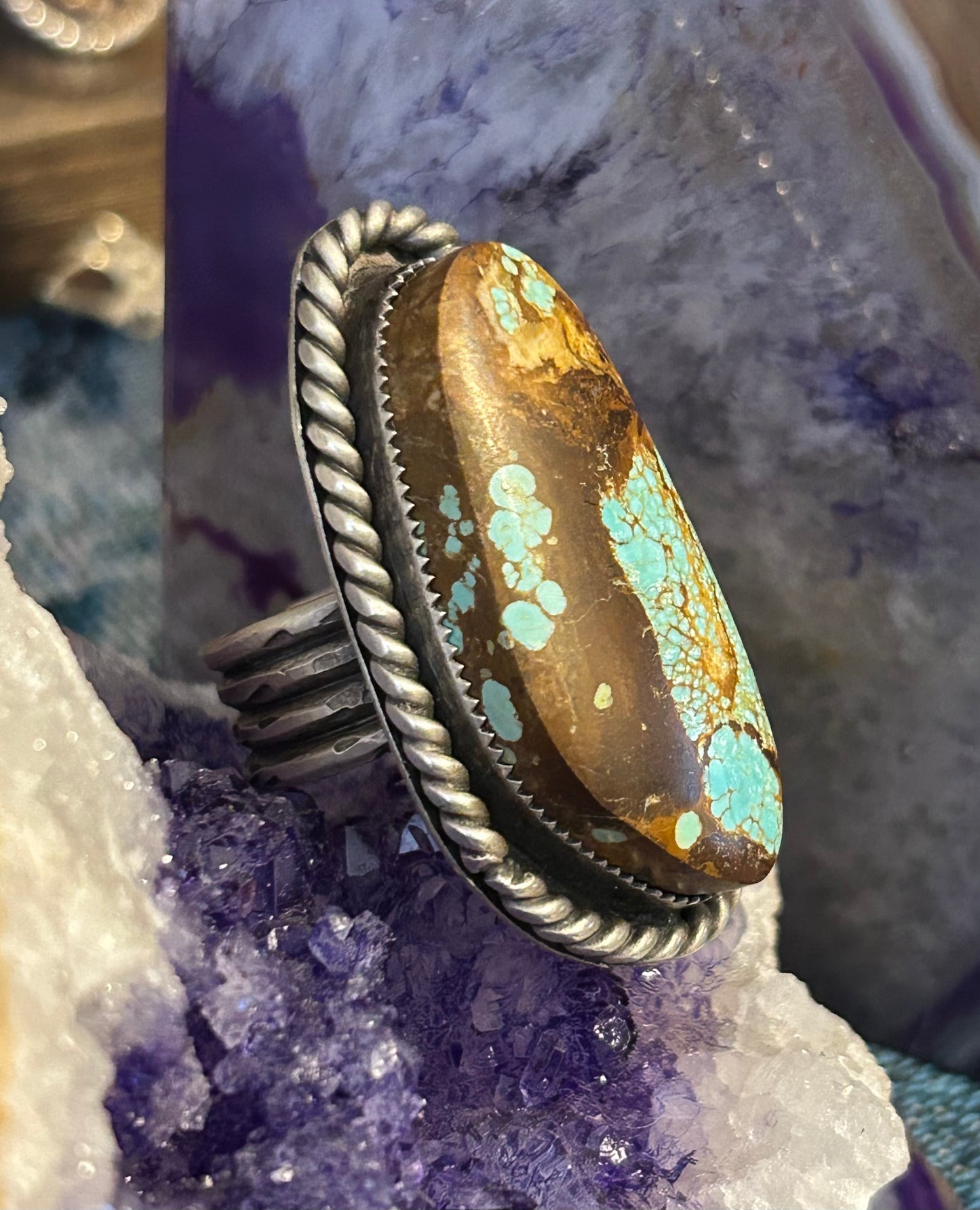 GUZ LOVE NO.91 • Huge Number8 Mine Turquoise & Sterling Silver Ring • Size 7-8
