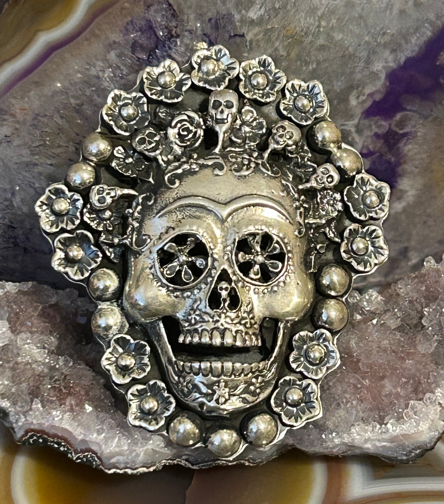 Sterling Silver Taxco Mexico Day Of The Dead Skull Statement Ring Adjustable