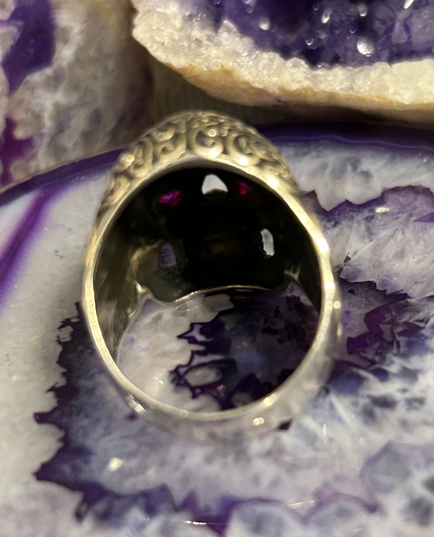 Sterling Silver Sugar Skull With Ruby Eyes Large Skull Ring Size 9