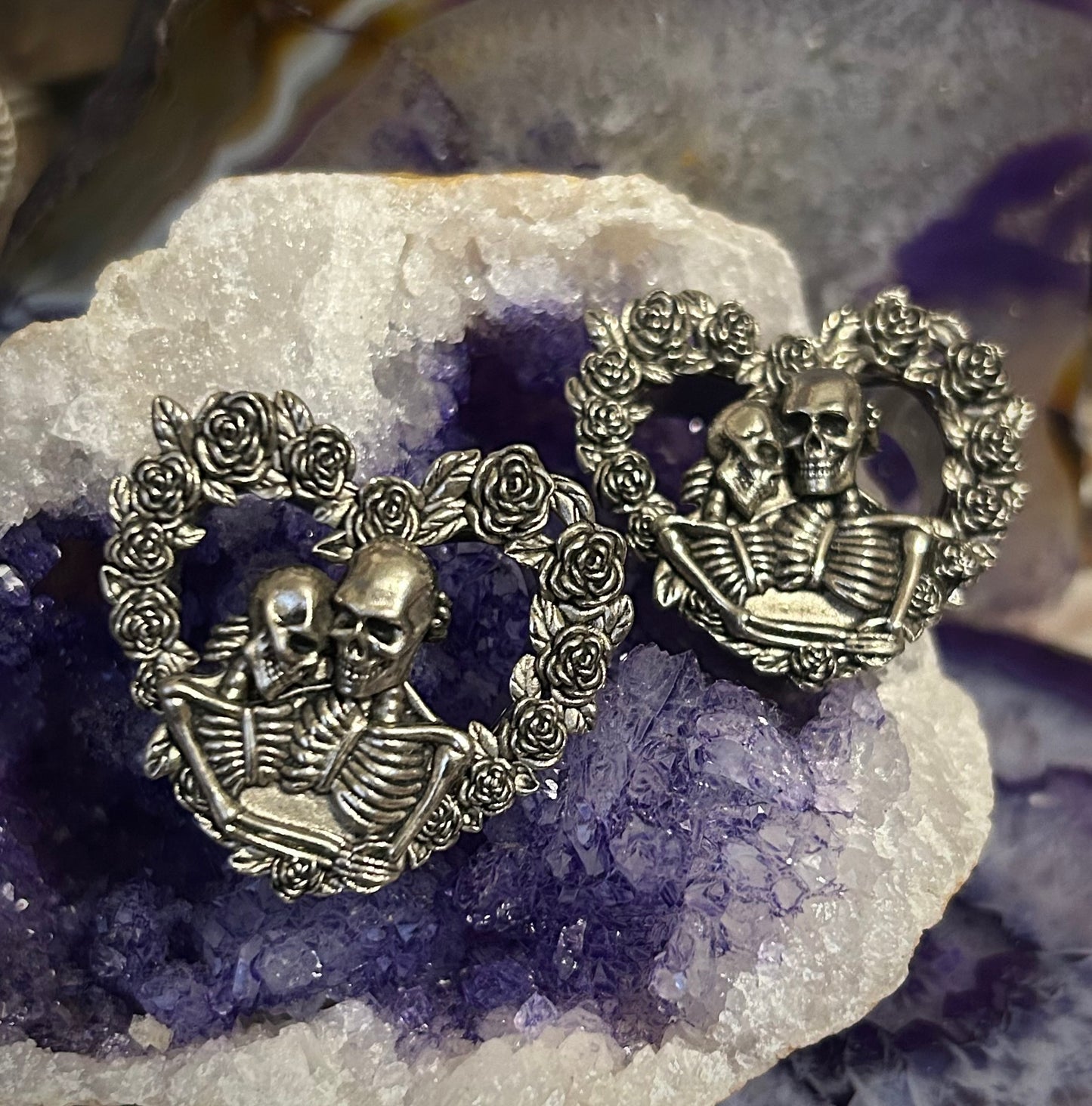 Love Eternal Skeletons Heart Eyelet Plugs • Size 1 Inch