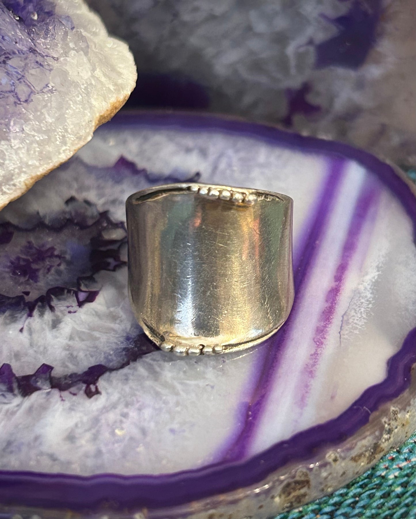 Sterling Silver Vintage Modernist Abstract Wide Band Ring Size 7