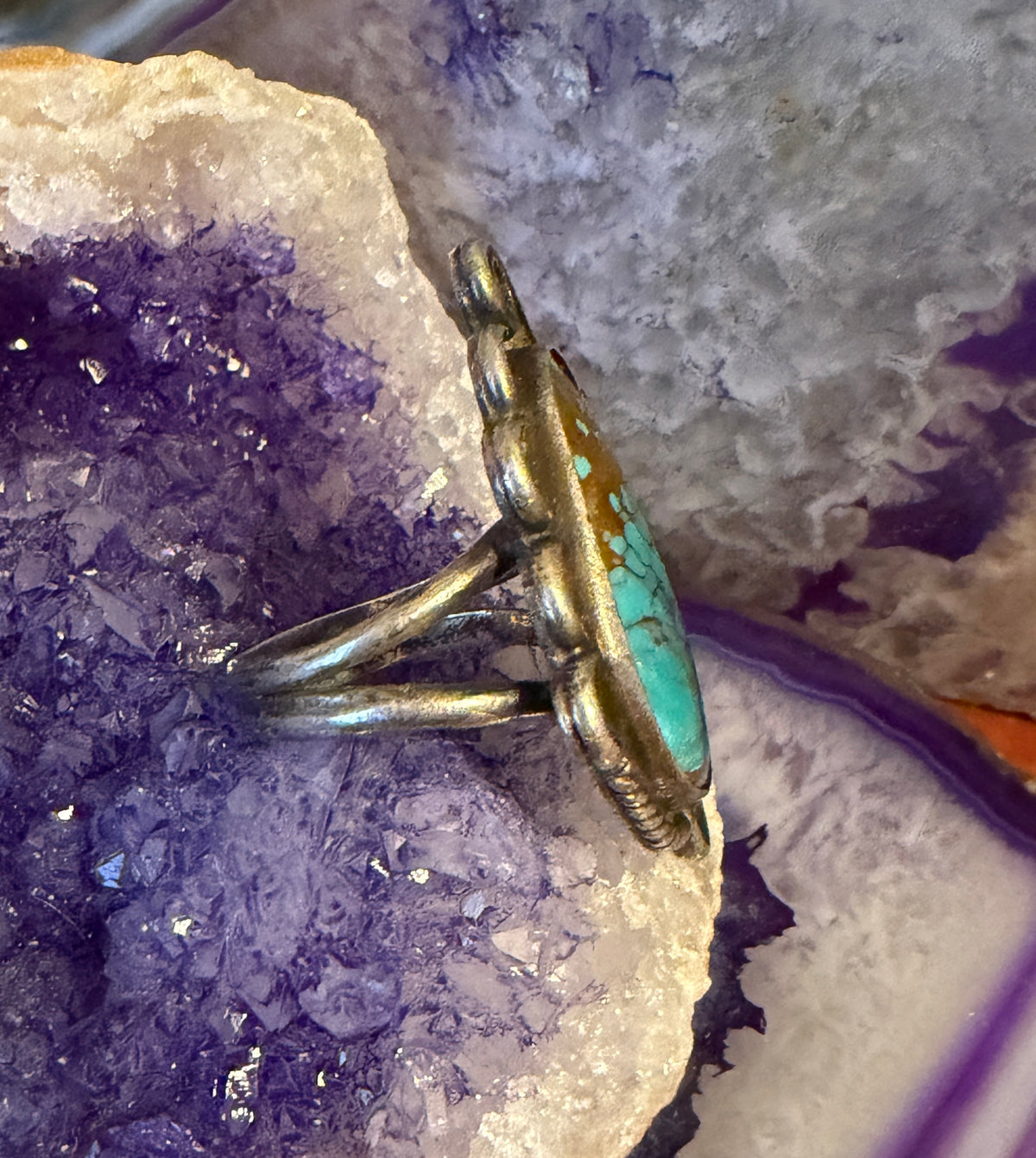 Vintage Sterling Silver Estate Natural Turquoise Ring Size 7.5
