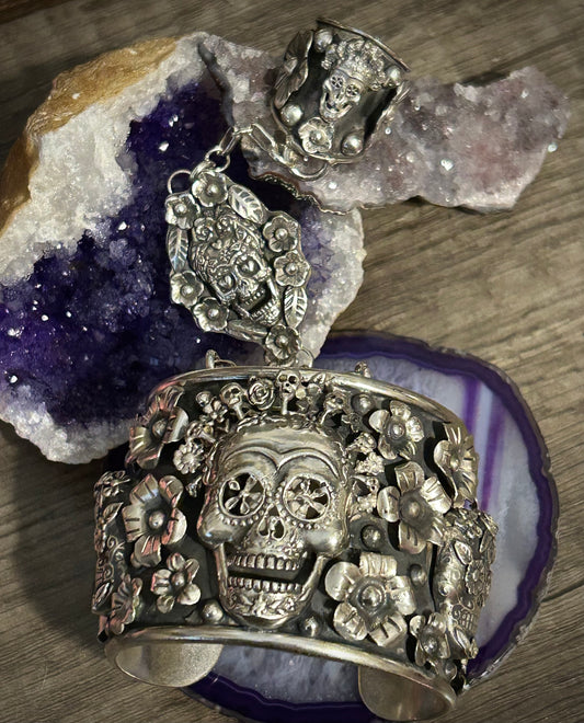 GuzFurbished x Taxco Sterling Silver Day of the Dead Hand-harness Bracelet Set
