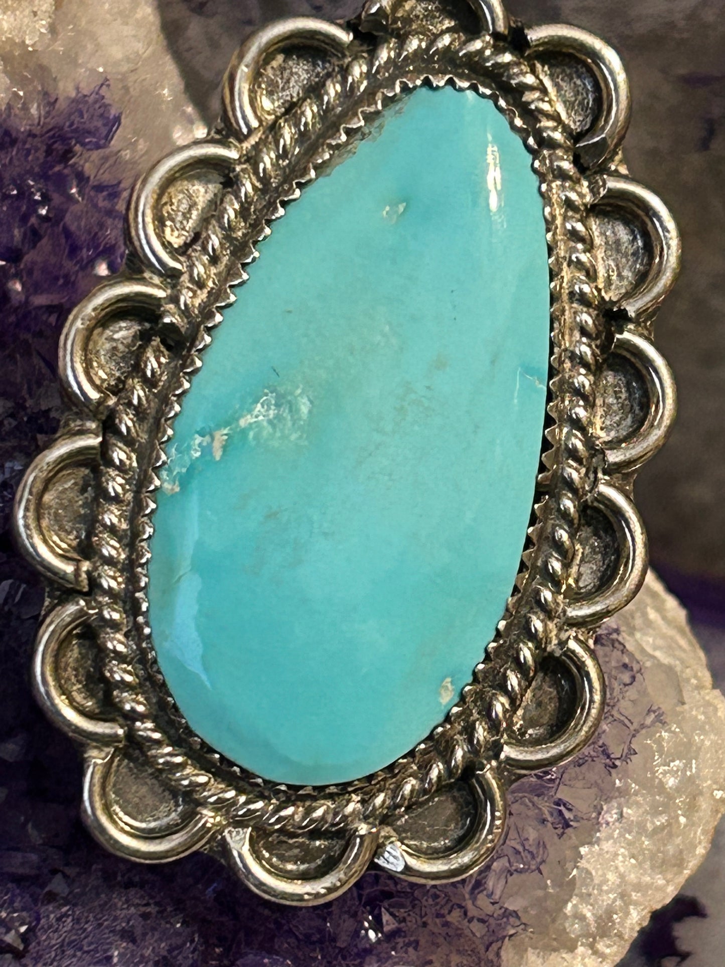 Vintage Sterling Silver Handmade Ring w/ Natural Turquoise Statement Size 8.75