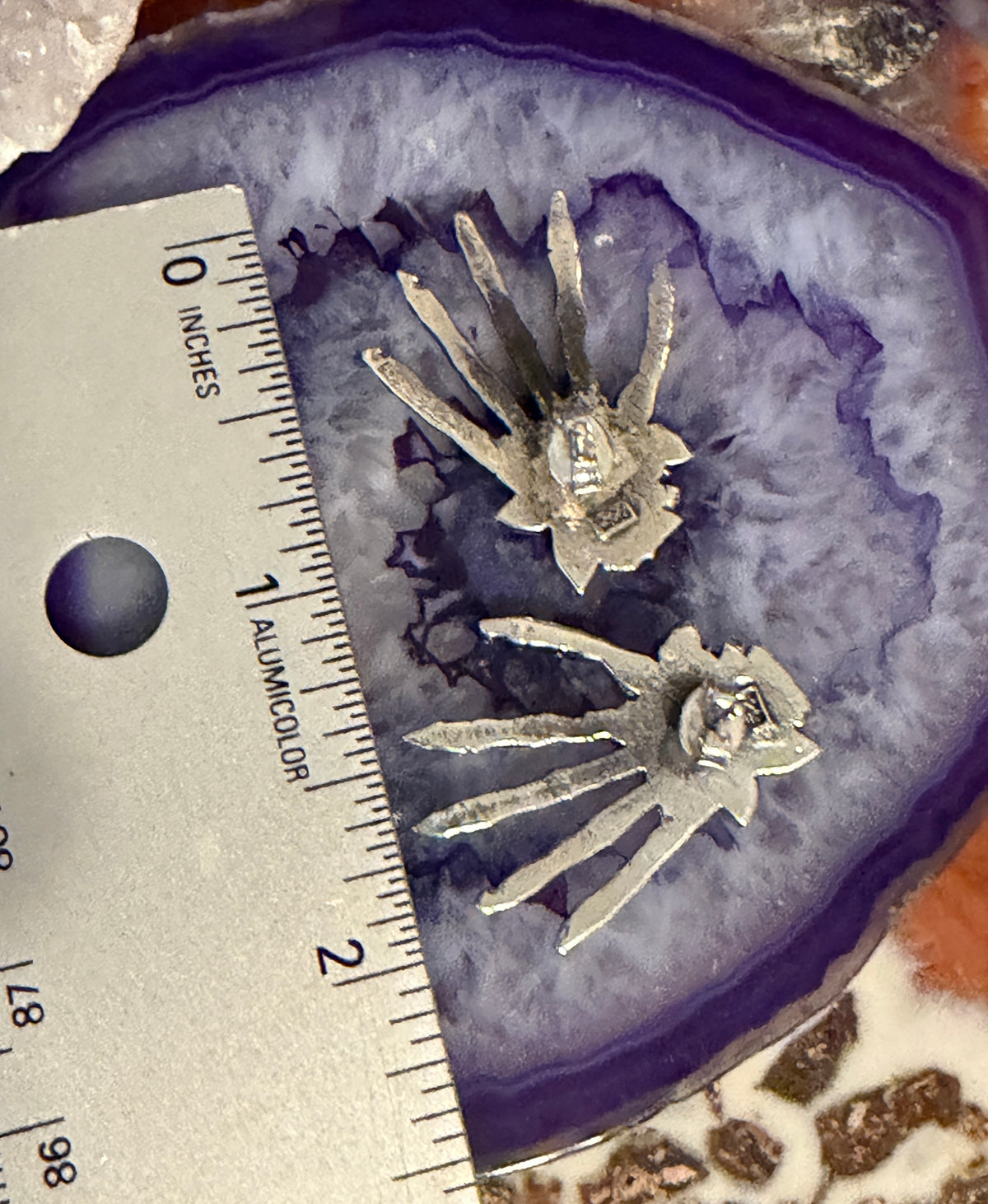 Sterling Silver Modern Taxco Mexico Skeleton Hand w/ Flowers Earrings Post Back